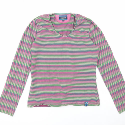 Seasalt Womens Multicoloured Striped Cotton Basic T-Shirt Size 12 V-Neck
