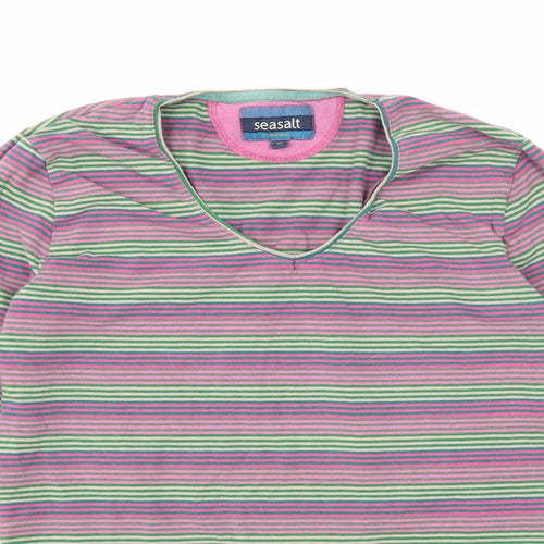 Seasalt Womens Multicoloured Striped Cotton Basic T-Shirt Size 12 V-Neck