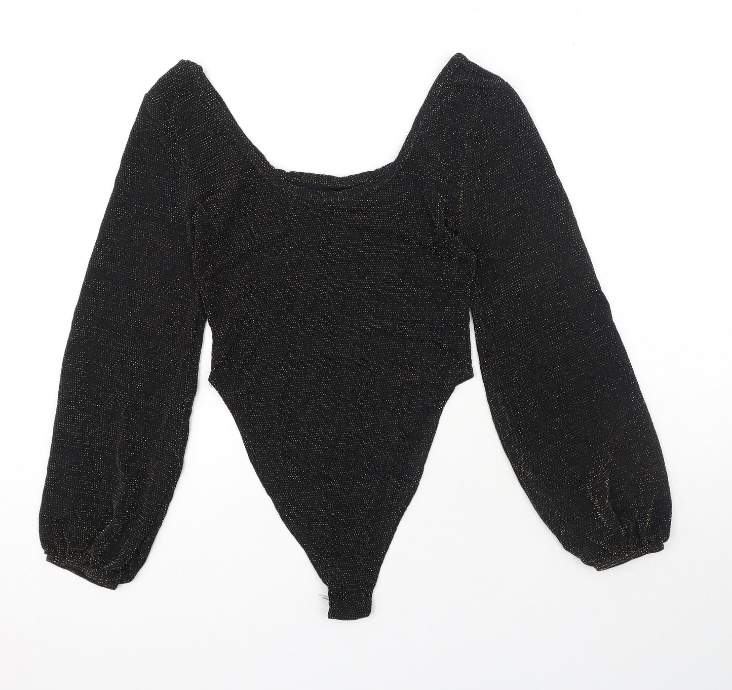 Preworn Womens Black Polyester Bodysuit One-Piece Size 10 Snap