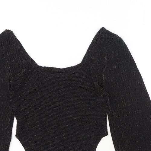 Preworn Womens Black Polyester Bodysuit One-Piece Size 10 Snap