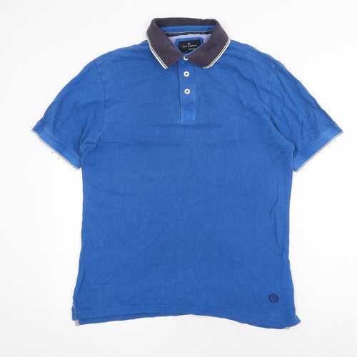 Marks and Spencer Mens Blue Cotton Polo Size M Collared Button