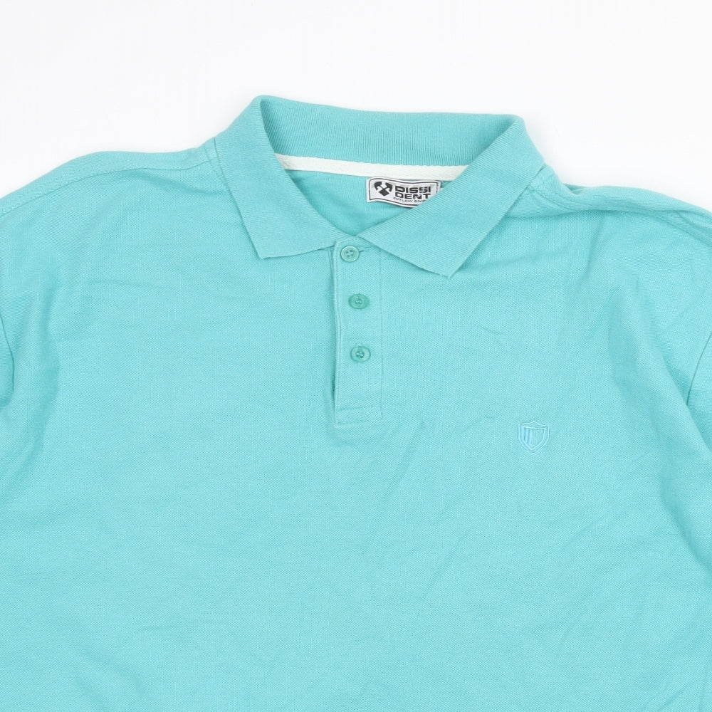 Dissident Mens Green Cotton Polo Size L Collared Button
