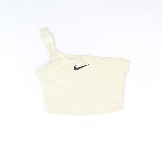 Nike Womens Beige Polyester Cropped Tank Size XS One Shoulder Button