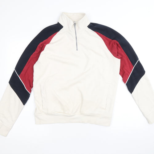 George Mens Beige Cotton Pullover Sweatshirt Size S - Colourblock
