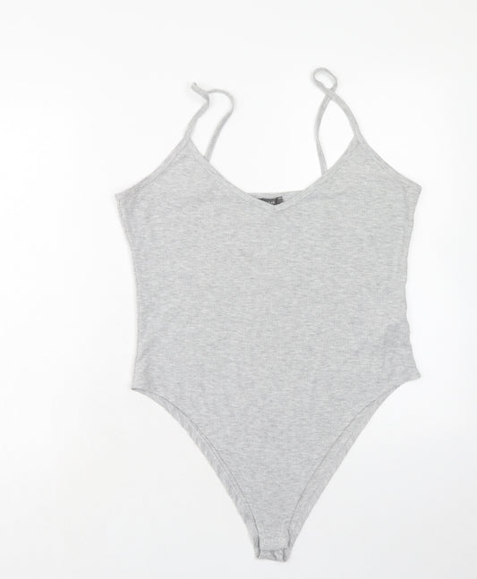 Primark Womens Grey Cotton Bodysuit One-Piece Size L Snap - Size 14-16, Ribbed