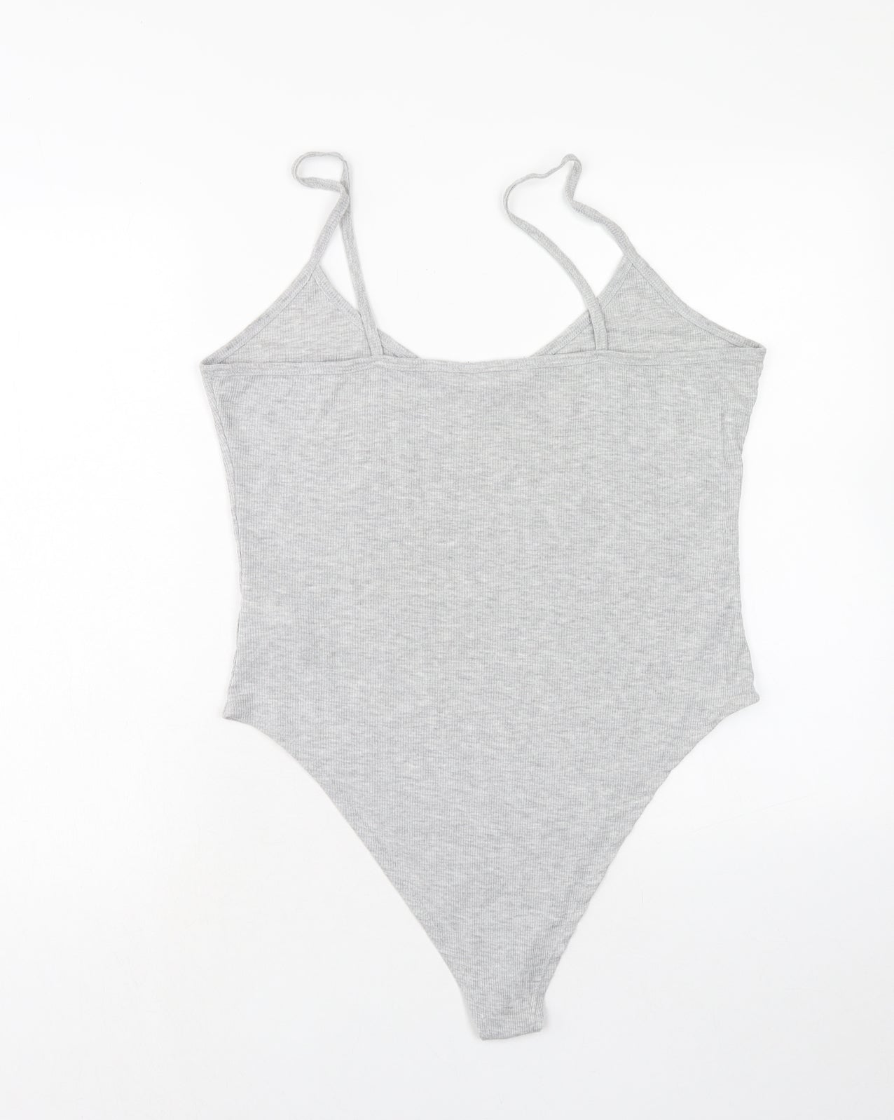 Primark Womens Grey Cotton Bodysuit One-Piece Size L Snap - Size 14-16, Ribbed