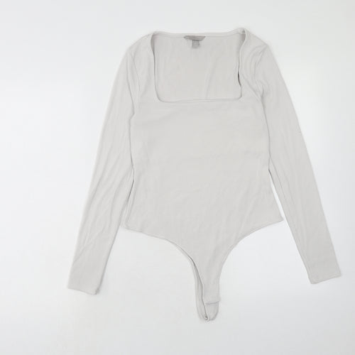 H&M Womens White Polyamide Bodysuit One-Piece Size M Snap - Ribbed