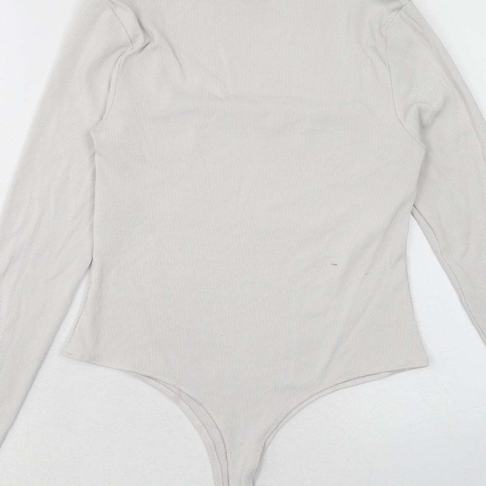 H&M Womens White Polyamide Bodysuit One-Piece Size M Snap - Ribbed