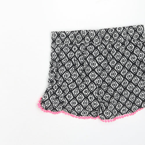 Young Dimension Girls Black Geometric Viscose Skimmer Shorts Size 9-10 Years Regular