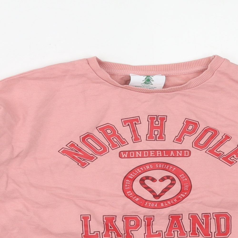 George Girls Pink Cotton Pullover Sweatshirt Size 8-9 Years Pullover - North Pole Lapland