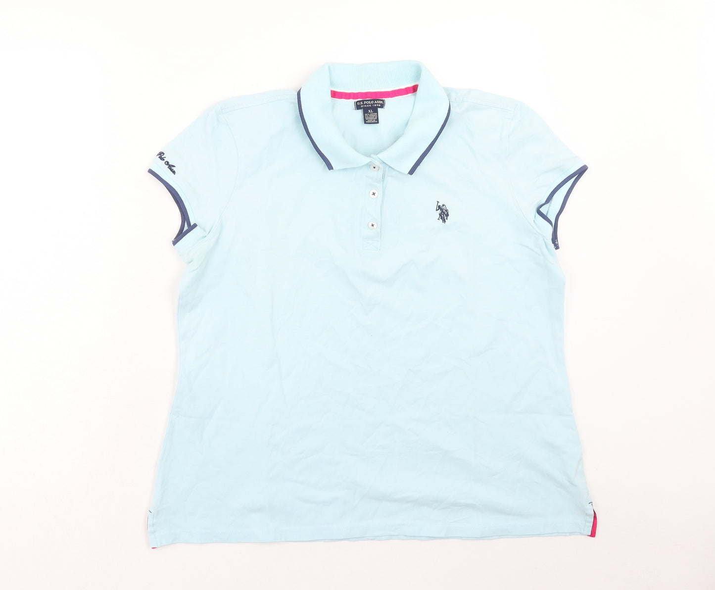 US Polo Assn. Womens Blue Cotton Basic Polo Size L Collared