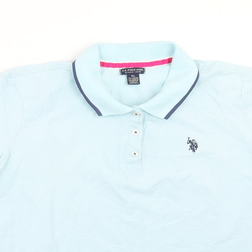 US Polo Assn. Womens Blue Cotton Basic Polo Size L Collared