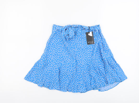 Kylie Girls Blue Polka Dot Viscose Swing Skirt Size 14 Years Regular Zip