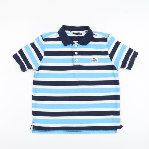 Lonsdale Boys Blue Striped Polyester Basic Polo Size 9-10 Years Collared Button