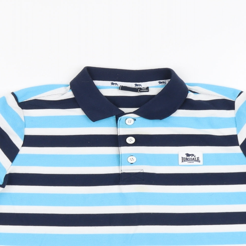 Lonsdale Boys Blue Striped Polyester Basic Polo Size 9-10 Years Collared Button