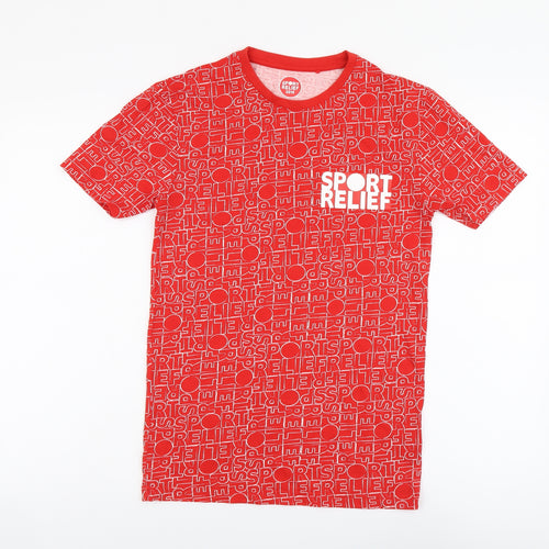Sport Relief Mens Red Geometric Cotton T-Shirt Size XS Round Neck
