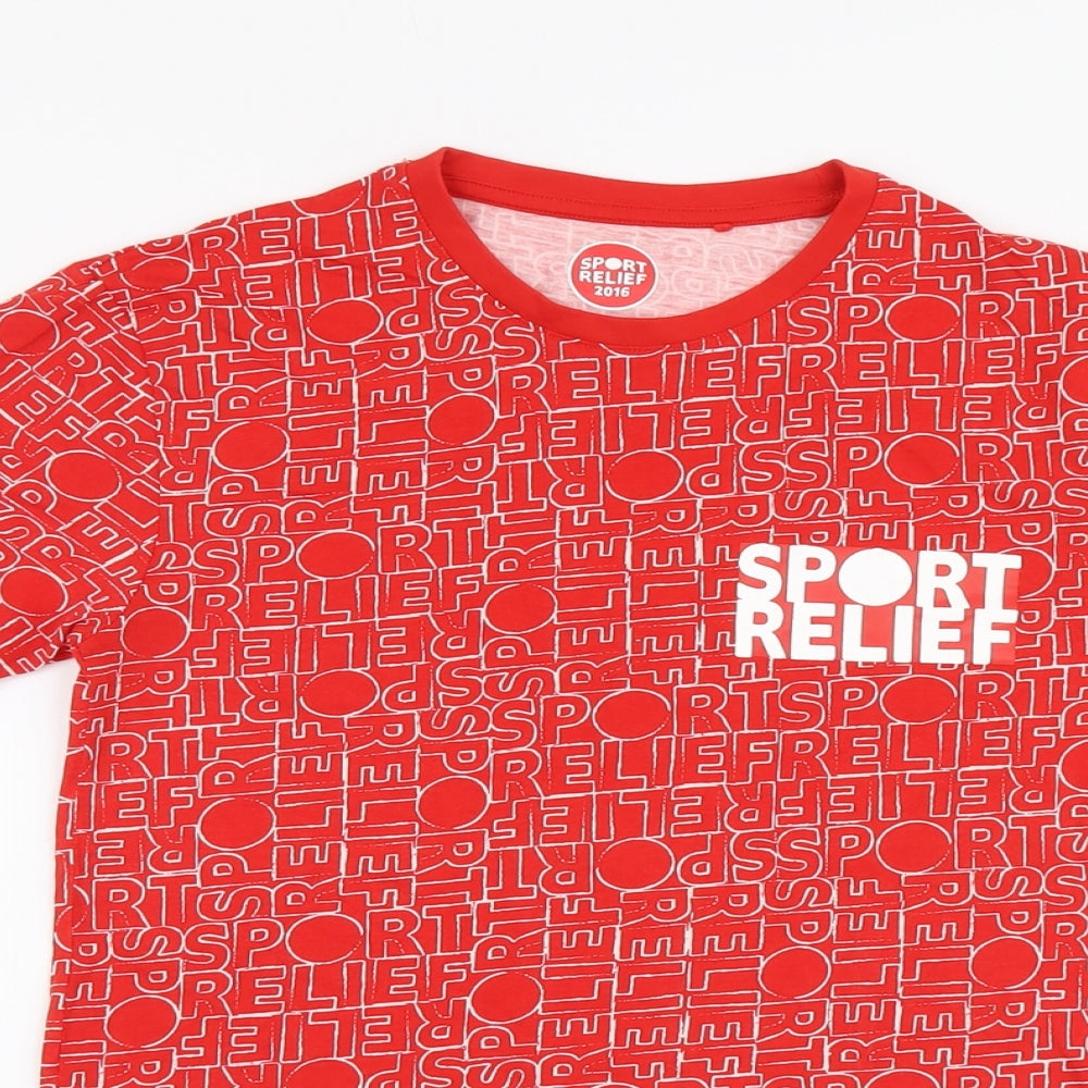 Sport Relief Mens Red Geometric Cotton T-Shirt Size XS Round Neck