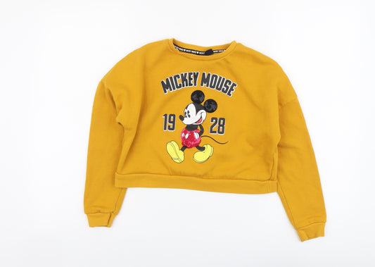 Primark Girls Yellow Polyester Pullover Sweatshirt Size 10-11 Years Pullover - Mickey Mouse 1928