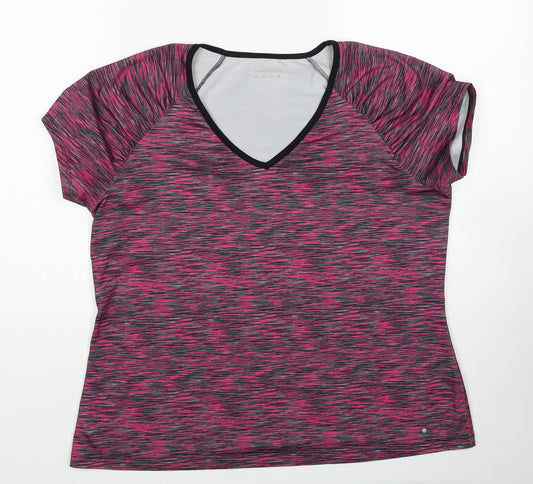 Matalan Womens Pink Geometric Polyester Basic T-Shirt Size L V-Neck Pullover