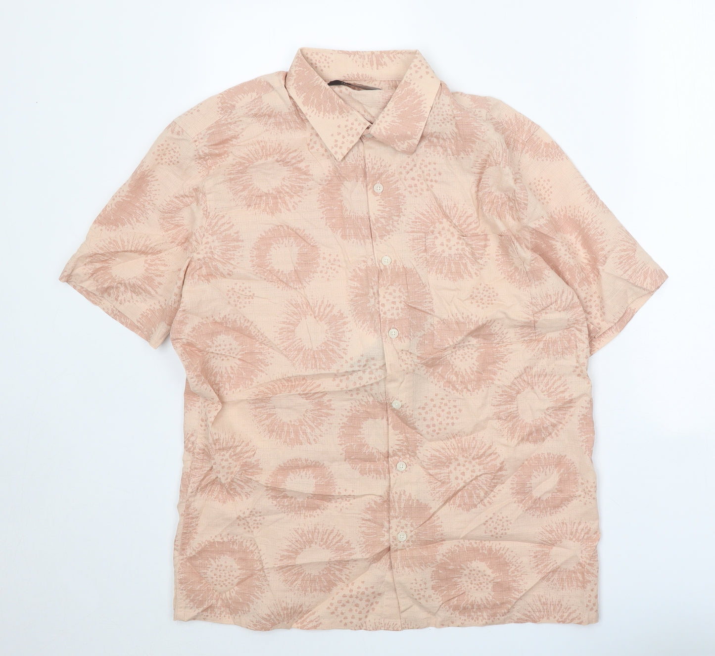 John Parker Mens Pink Geometric Cotton Button-Up Size M Collared Button