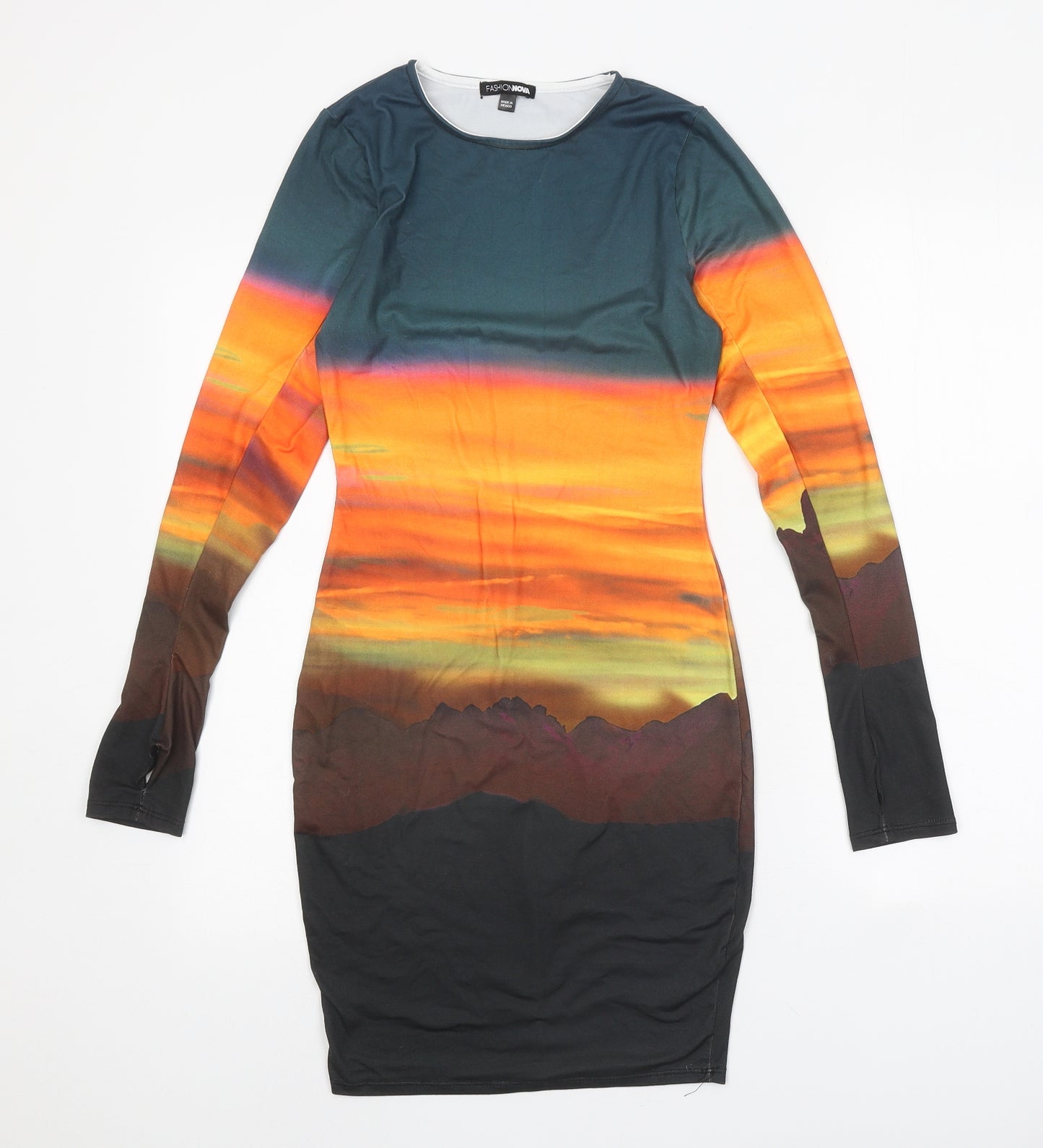 Fashion Nova Womens Multicoloured Geometric Polyester Shift One Size Round Neck Pullover - Sunset