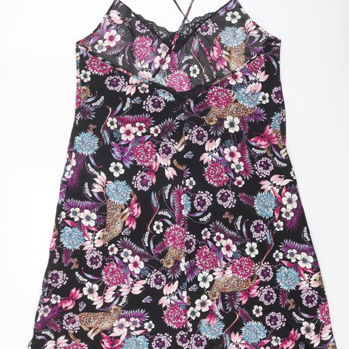 Sleep Well Womens Black Geometric Polyester Cami Dress Size S - Leopard Lace Trim