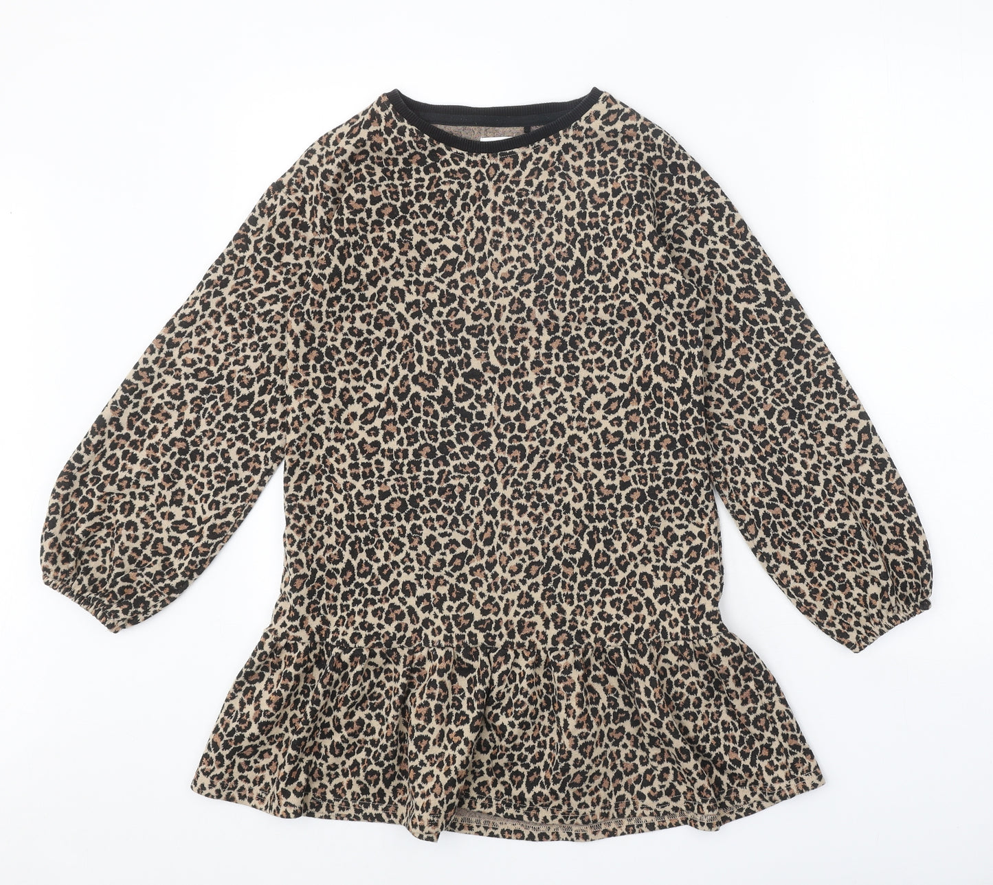 NEXT Girls Brown Animal Print Polyester A-Line Size 10 Years Round Neck Pullover - Leopard Print