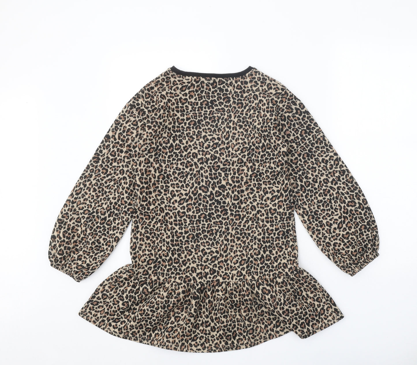 NEXT Girls Brown Animal Print Polyester A-Line Size 10 Years Round Neck Pullover - Leopard Print