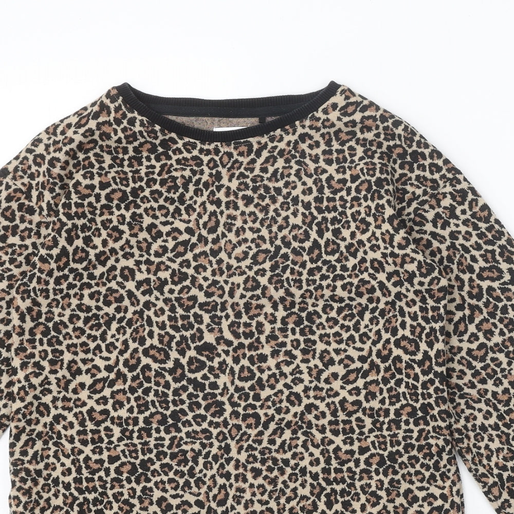 NEXT Girls Brown Animal Print Polyester A-Line Size 10 Years Round Neck Pullover - Leopard Print