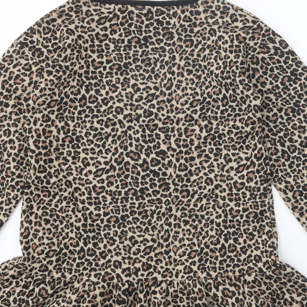 NEXT Girls Brown Animal Print Polyester A-Line Size 10 Years Round Neck Pullover - Leopard Print