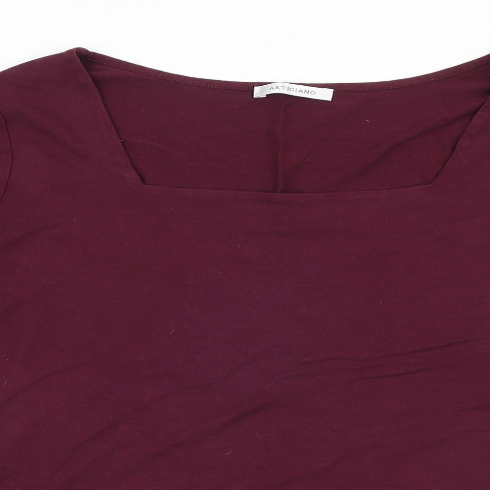Artigiano Womens Purple Viscose Basic T-Shirt Size 10 Square Neck
