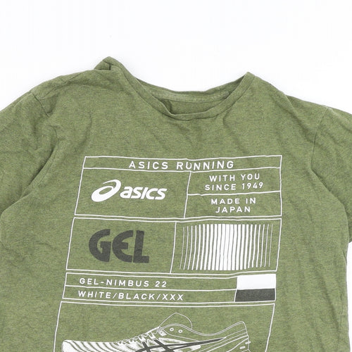 ASICS Mens Green Cotton T-Shirt Size S Round Neck