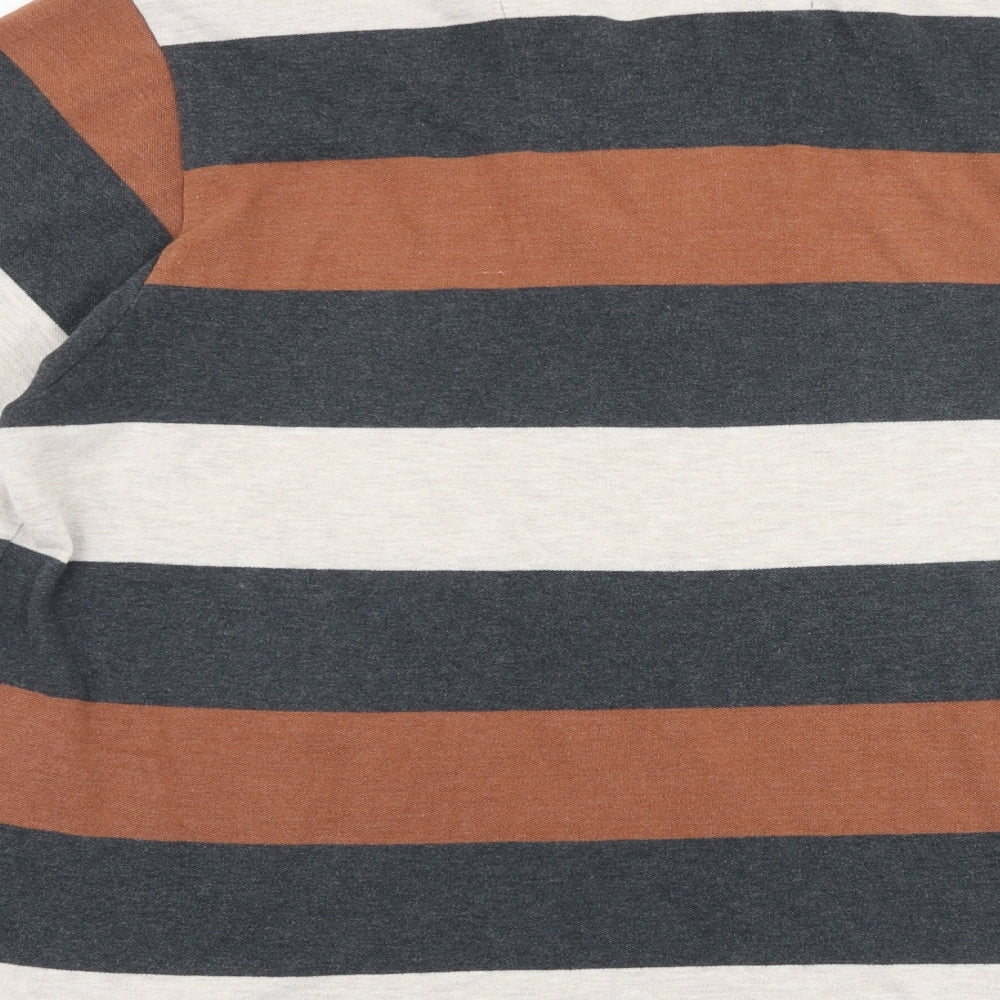Atlantic Bay Mens Multicoloured Striped Cotton Polo Size L Collared Button