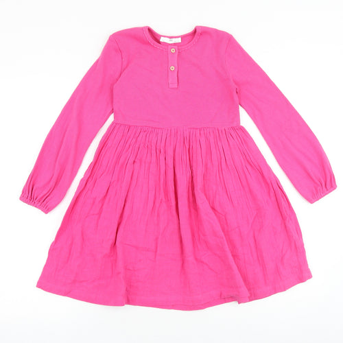 Marks and Spencer Girls Pink Cotton Fit & Flare Size 7-8 Years Henley Button - Ribbed