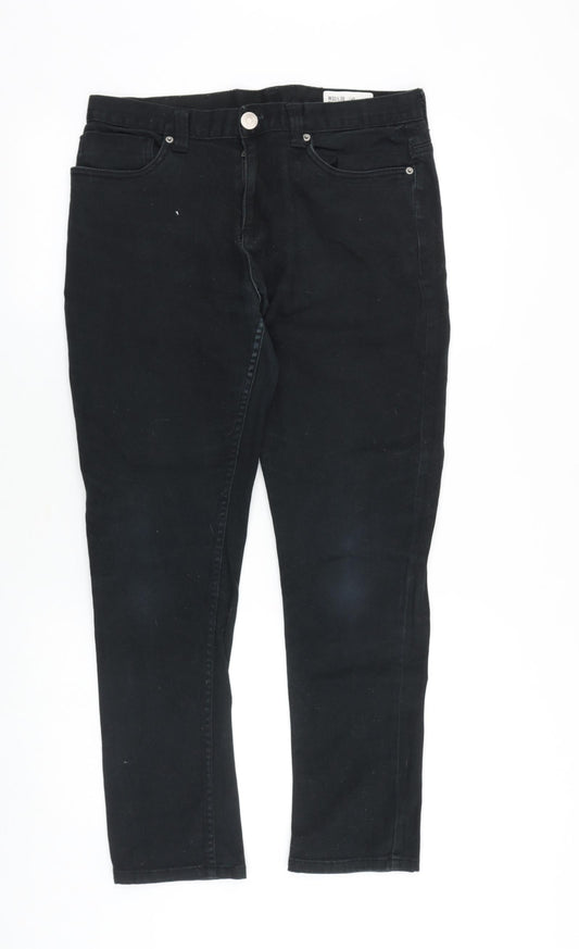 Denim & Co. Mens Black Cotton Straight Jeans Size 32 in Regular Zip