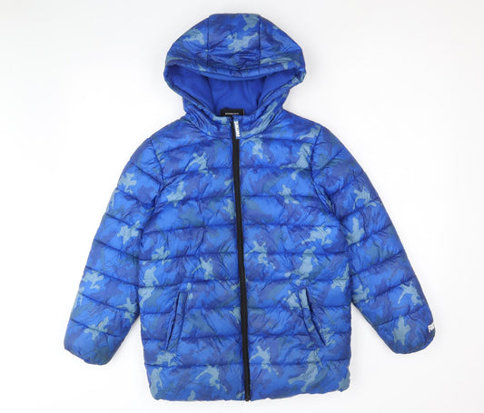 Fortnite Boys Blue Geometric Quilted Jacket Size 9-10 Years Zip