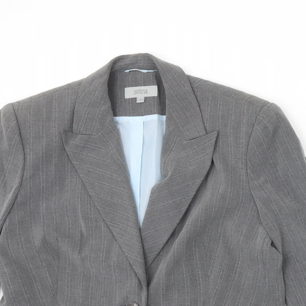 Marks and Spencer Womens Grey Striped Polyester Jacket Suit Jacket Size 16