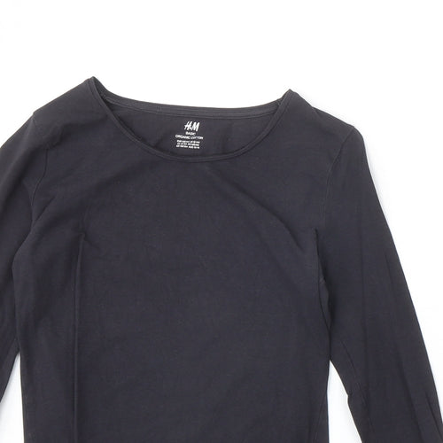 H&M Girls Grey Cotton Basic T-Shirt Size 13-14 Years Round Neck Pullover