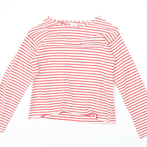 NEXT Girls Red Striped 100% Cotton Basic T-Shirt Size 10 Years Round Neck Pullover