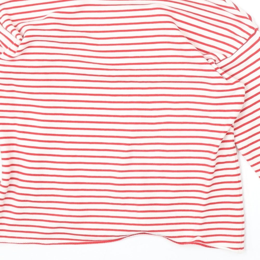 NEXT Girls Red Striped 100% Cotton Basic T-Shirt Size 10 Years Round Neck Pullover