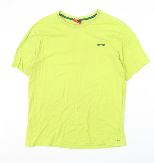 Slazenger Mens Green Cotton T-Shirt Size S Round Neck