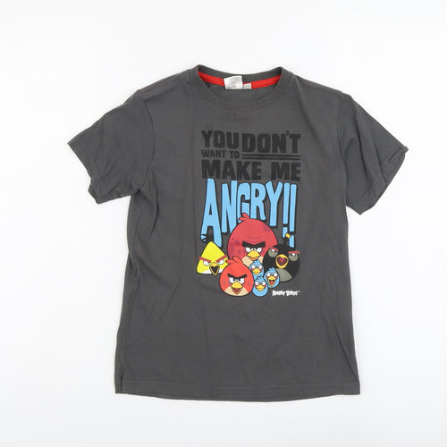 Angry Birds Boys Grey Cotton Basic T-Shirt Size 10 Years Round Neck Pullover - Angry Birds