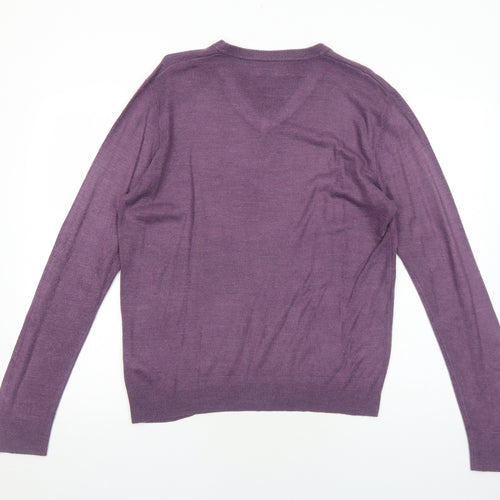 Atlantic Bay Mens Purple V-Neck Acrylic Pullover Jumper Size S Long Sleeve