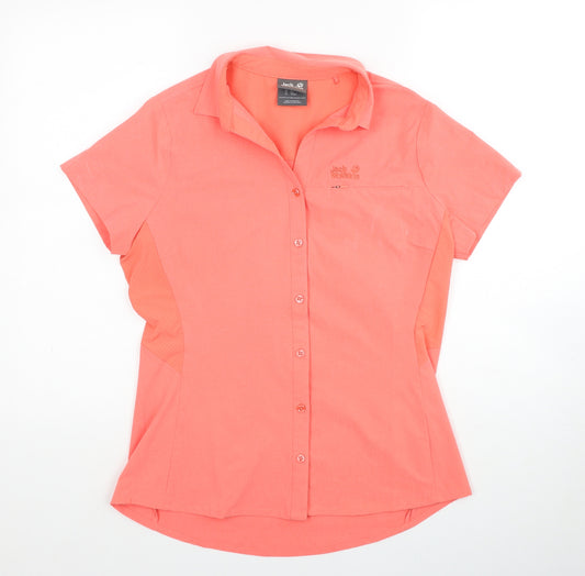 Jack Wolfskin Womens Pink Polyester Basic Polo Size 8 Collared Button - Size 8-10
