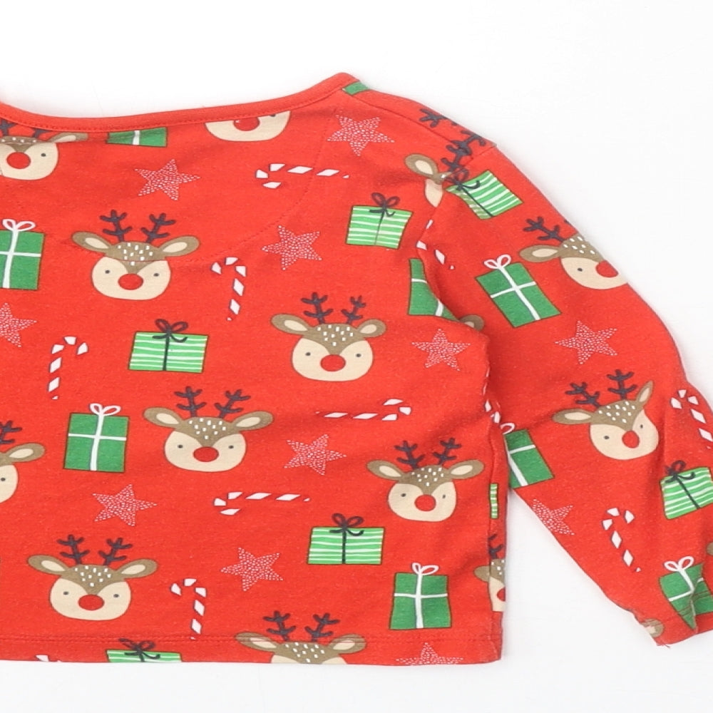 F&F Red Geometric 100% Cotton Set Pyjama Set Size 12-18 Months Button - Christmas Reindeer