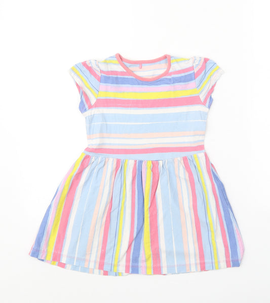 George Girls Blue Striped 100% Cotton T-Shirt Dress Size 2-3 Years Round Neck Pullover