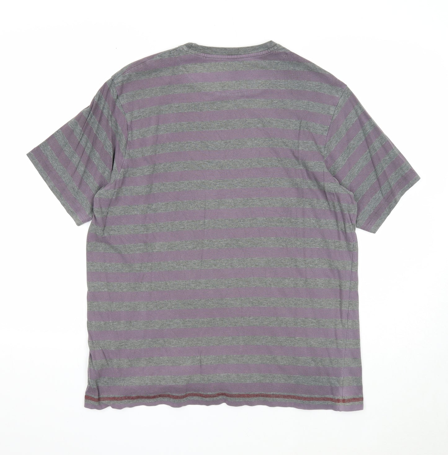 Maine New England Mens Grey Striped Cotton T-Shirt Size M Round Neck
