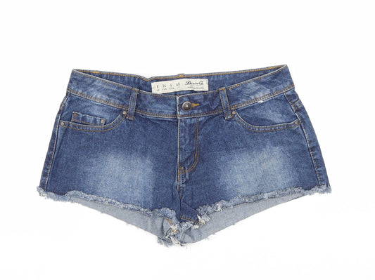 Denim & Co. Womens Blue Cotton Hot Pants Shorts Size 8 Regular Zip