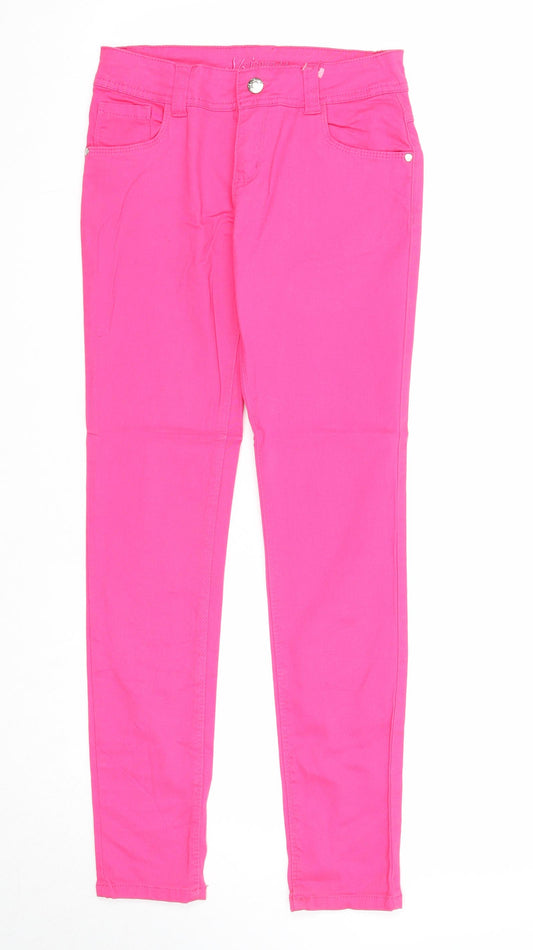 Preworn Girls Pink Cotton Skinny Jeans Size 11-12 Years Regular Zip