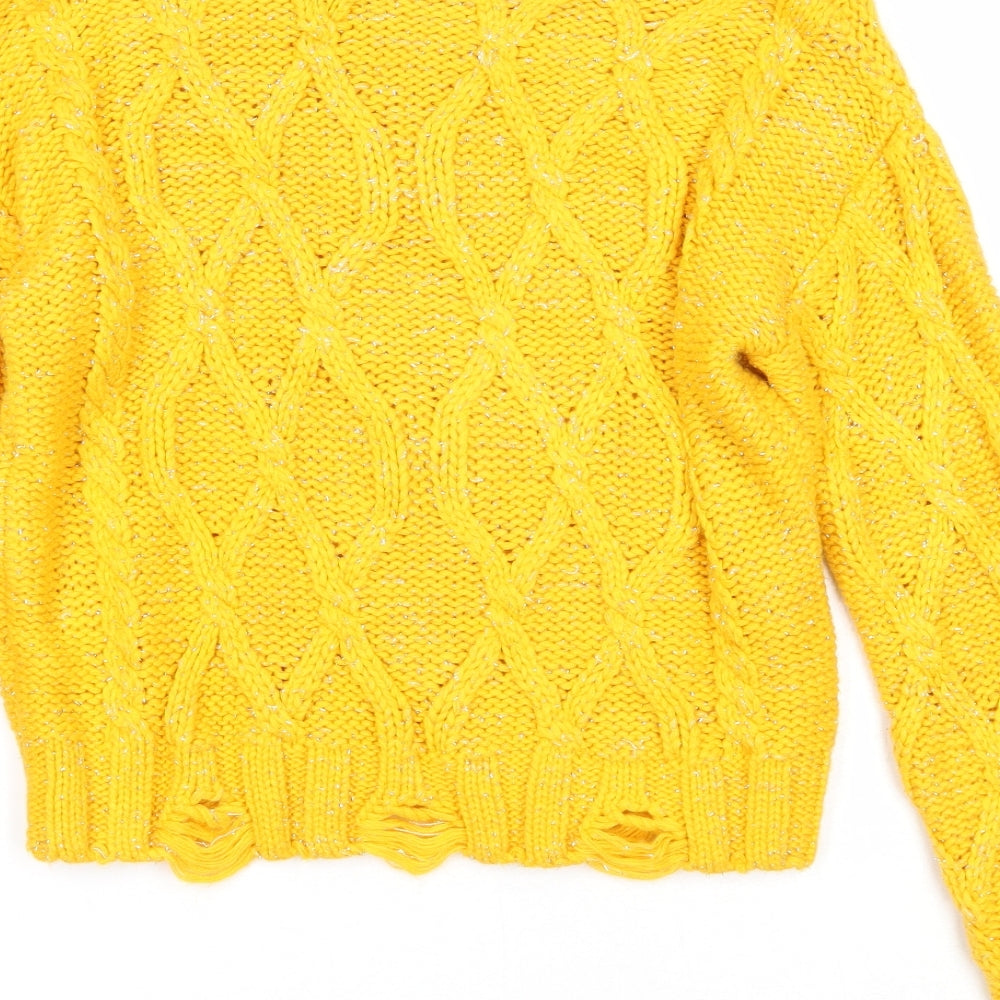 Kylie Girls Yellow Round Neck Acrylic Pullover Jumper Size 13 Years Pullover